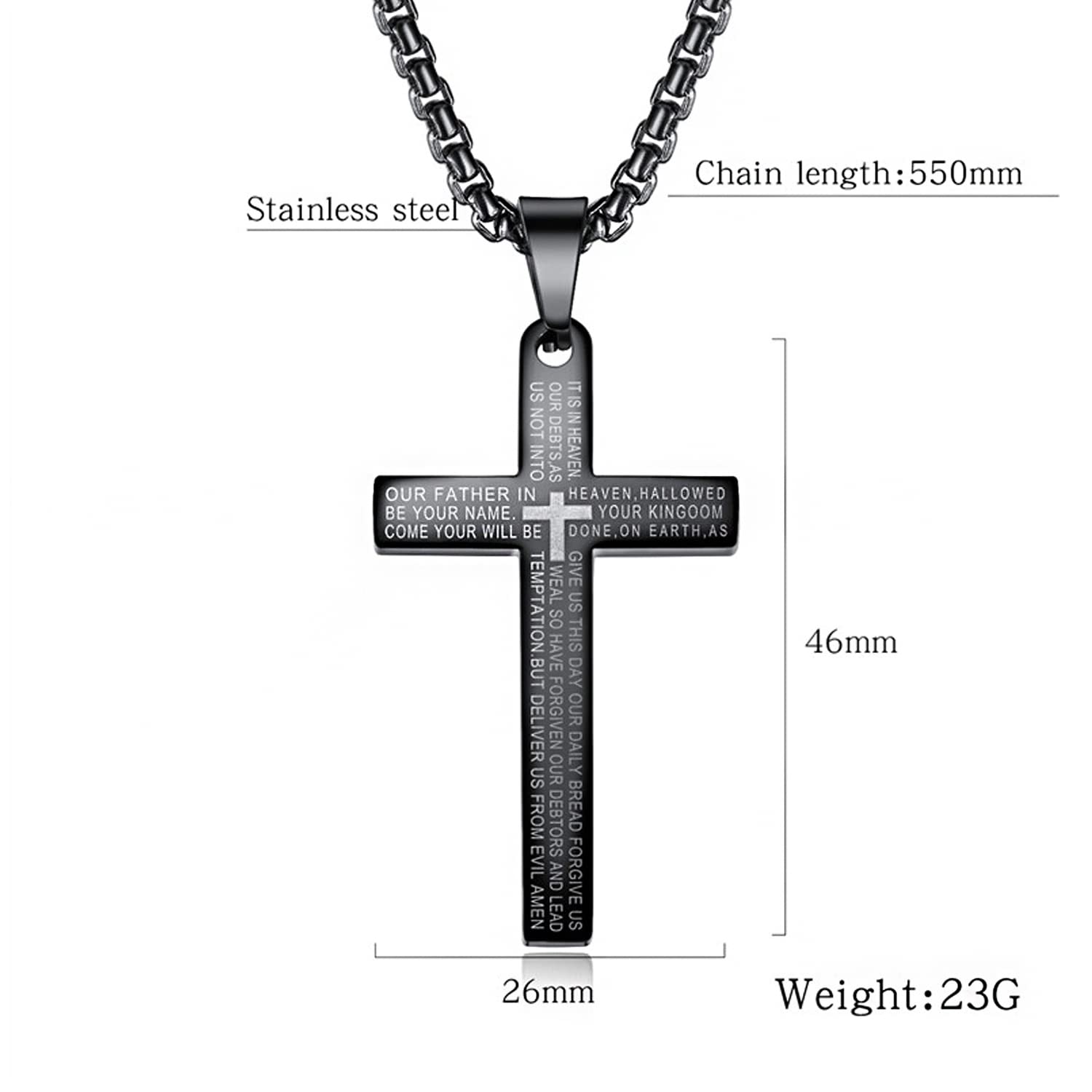 Stainless Steel Lord's Prayer Cross Necklace Chain Pendant